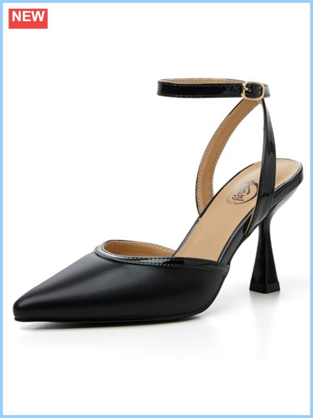 Slingback Pointed Toe Stiletto Heels Ankle Strap 3.35" Work Party Pumps